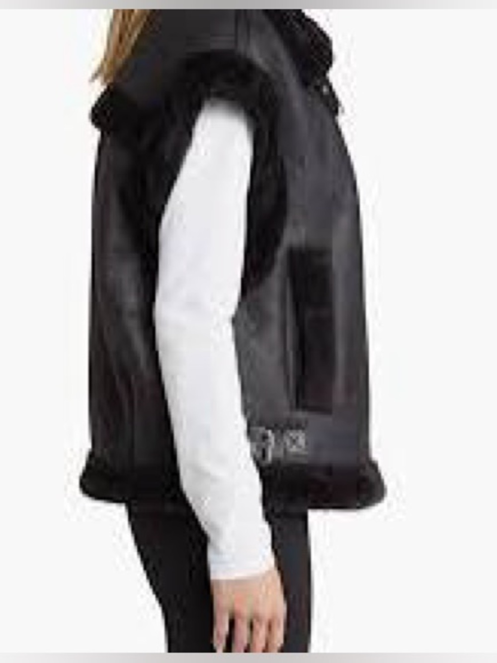 NEW BLANKNYC Vegan Leather Sherpa Oversized Black Vest Buckle Details Moto Sz S - Picture 7 of 12